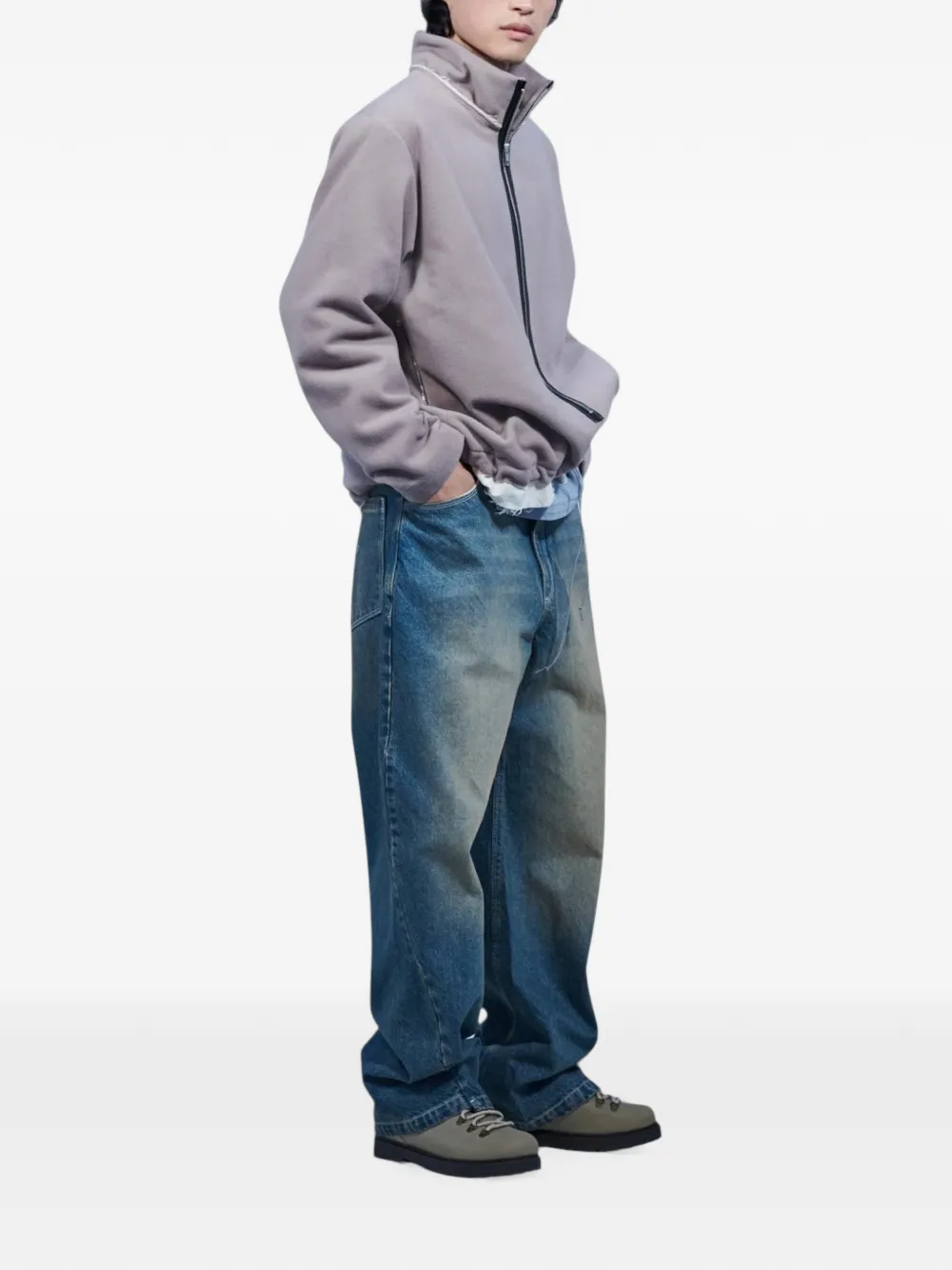 Camiel Fortgens Fleece jack met col en onafgewerkte randen Grijs