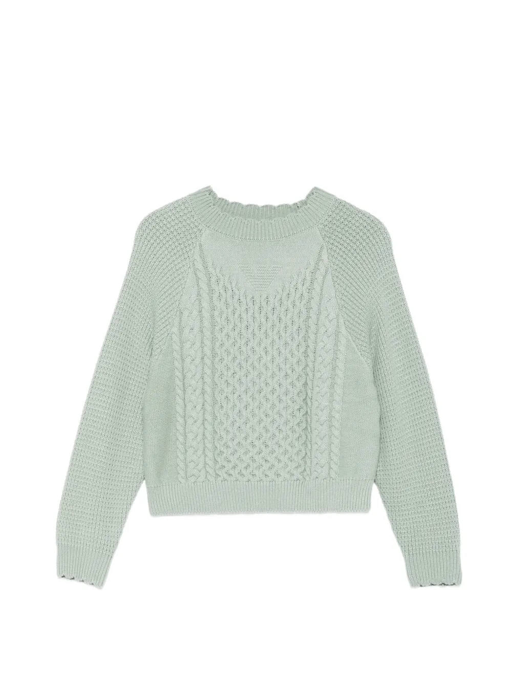 Emporio Ar i Kids cable-knit raglan-sleeve sweater Groen