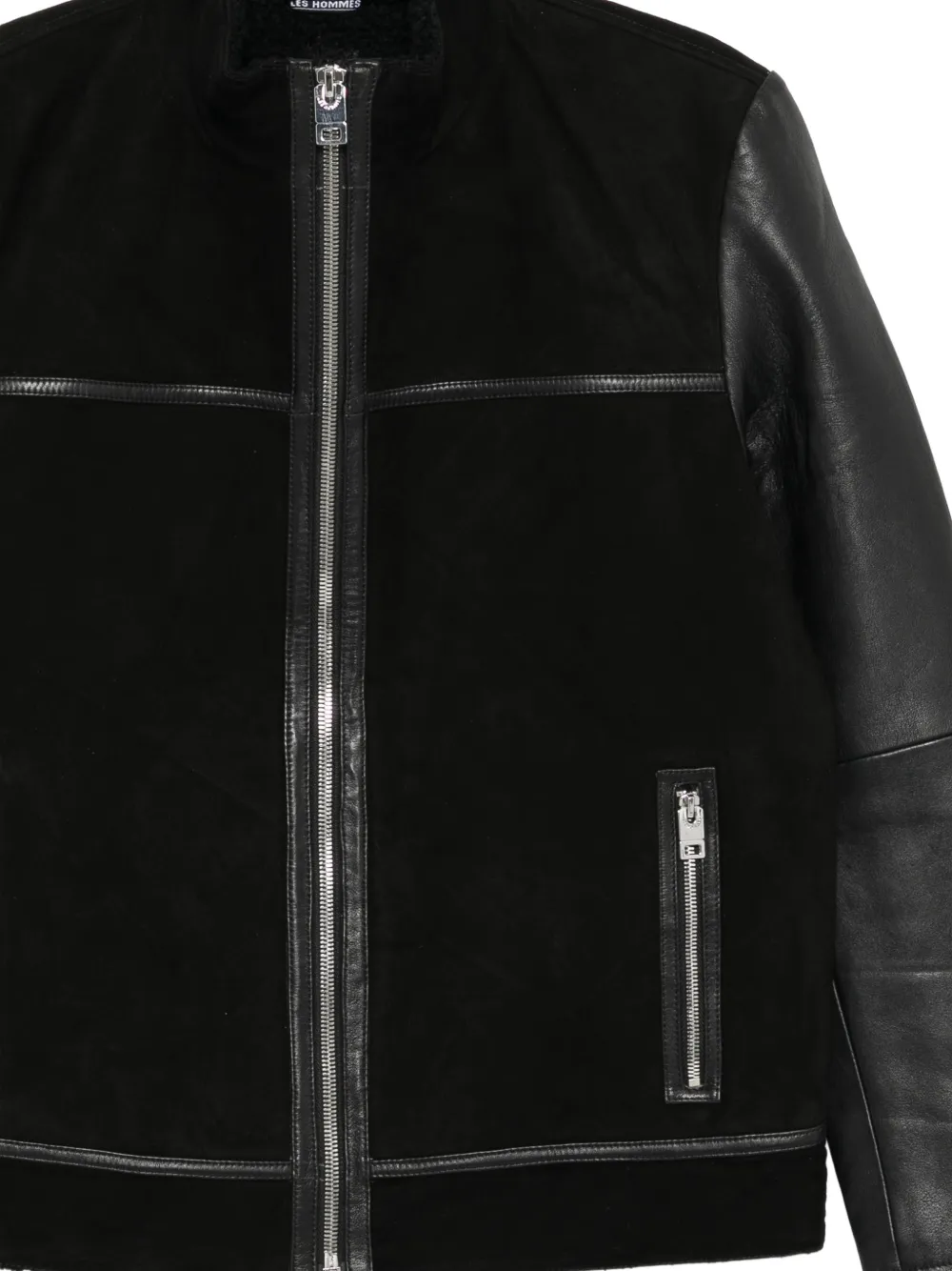 LES HOMMES contrast-sleeve leather jacket Zwart