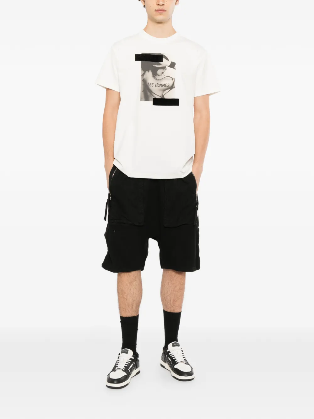 LES HOMMES T-shirt met grafische print Wit