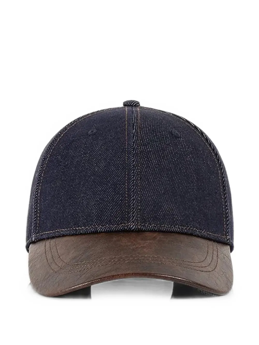 Manière De Voir Ellis in indigo denim cap with leather brim