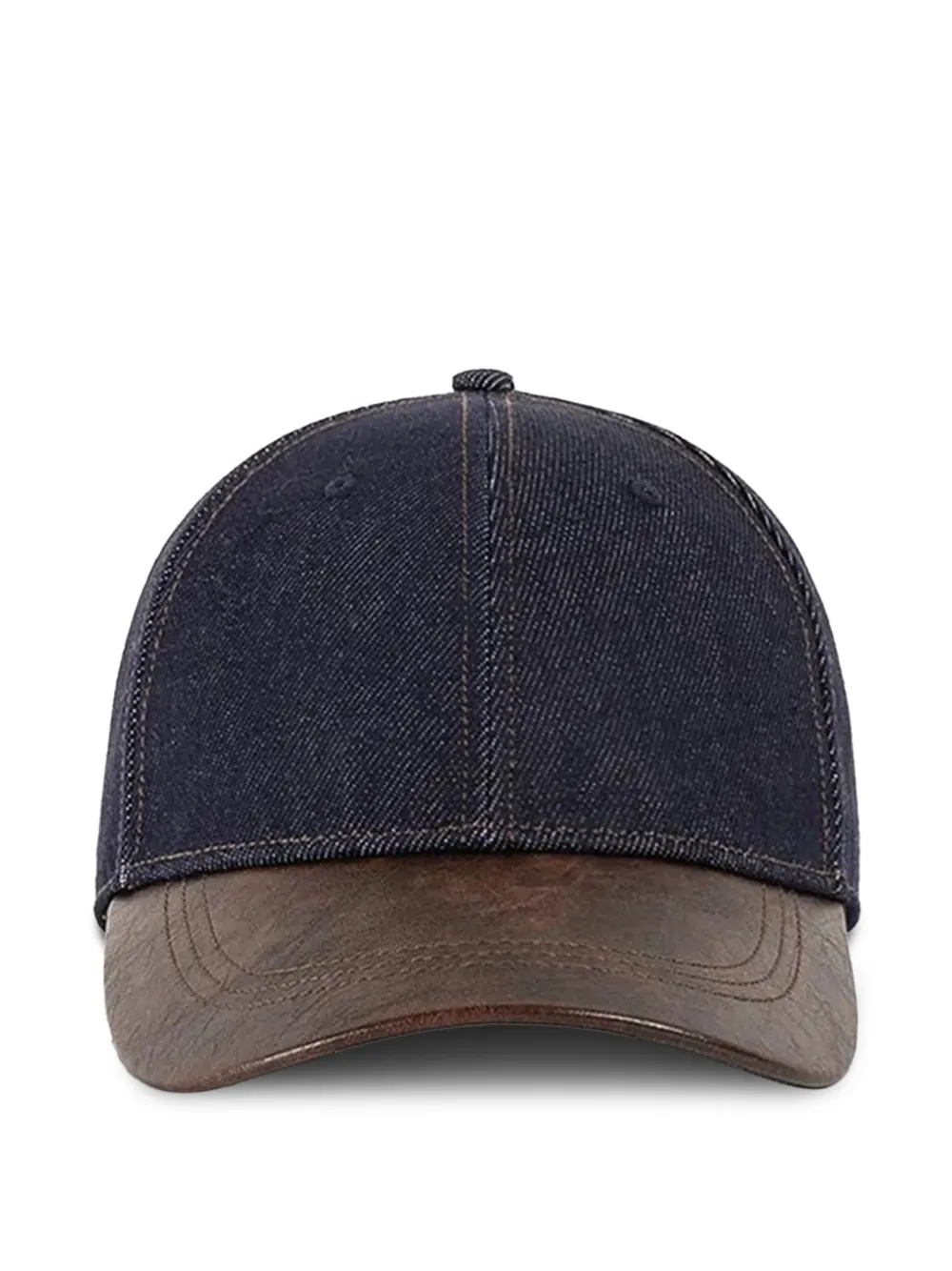 Manière De Voir Ellis in indigo denim cap with leather brim