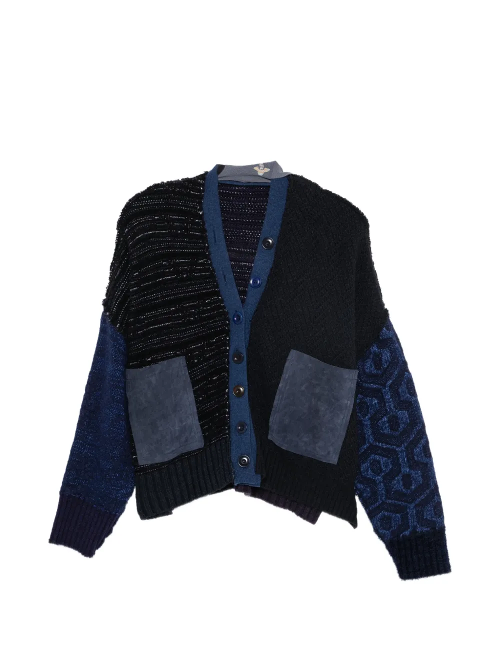 ESSENSI patchwork wool cardigan - Blue