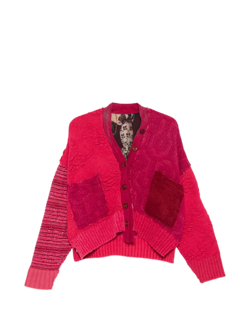 ESSENSI Iris patchwork V-neck cardigan - Rosa