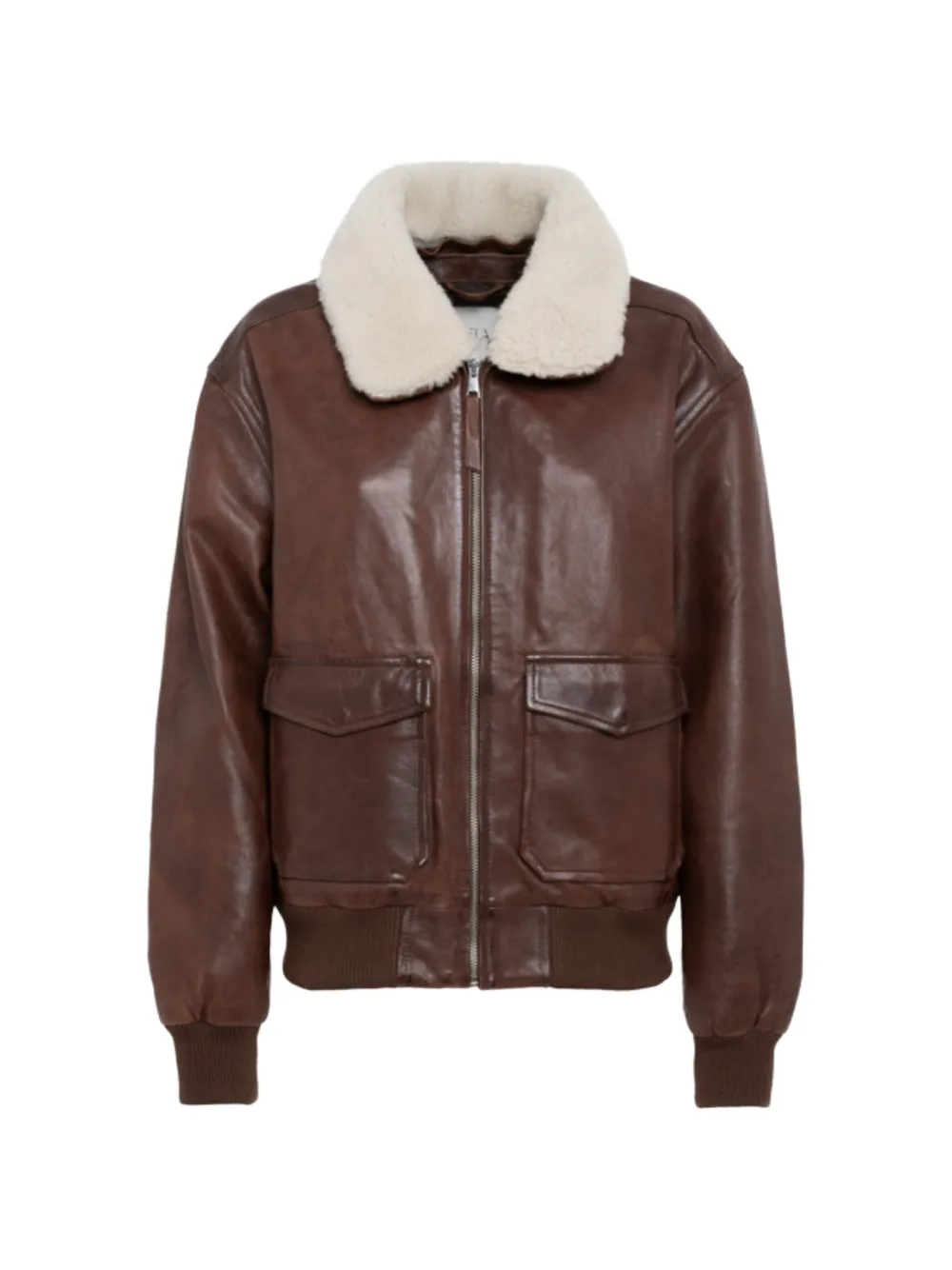 Tela shearling-collar leather jacket - Marrone