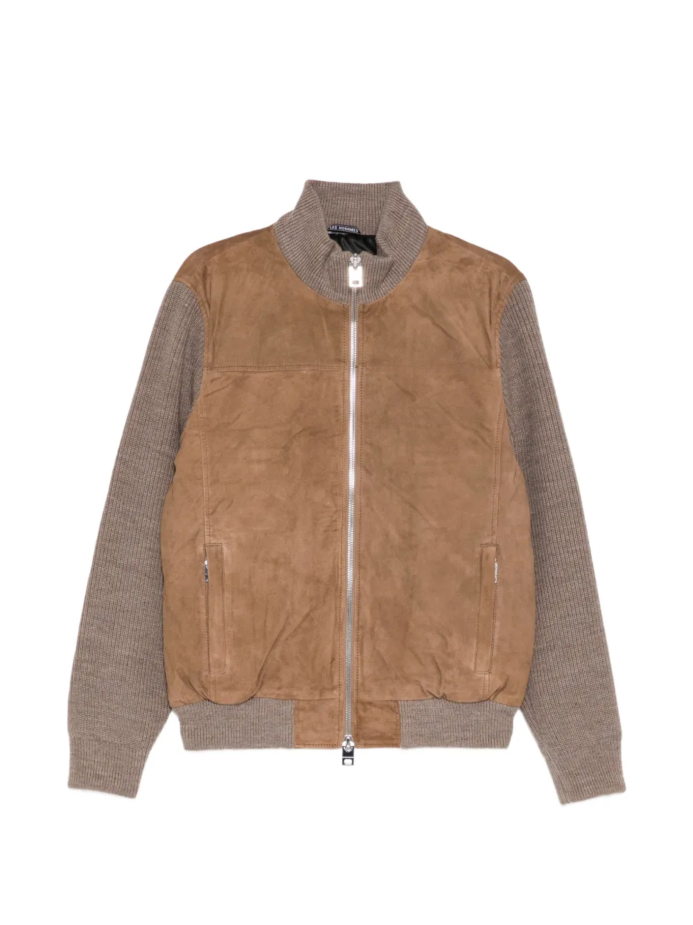 LES HOMMES Lederjacke mit Kontrastärmeln - Nude