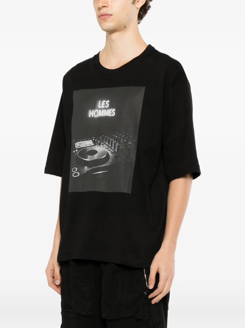 LES HOMMES T-shirt met grafische print Zwart
