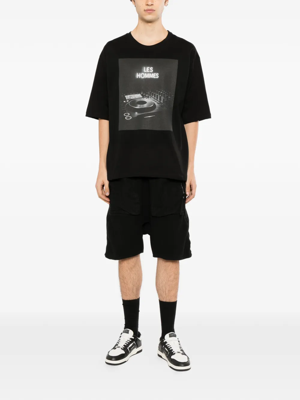 LES HOMMES T-shirt met grafische print Zwart