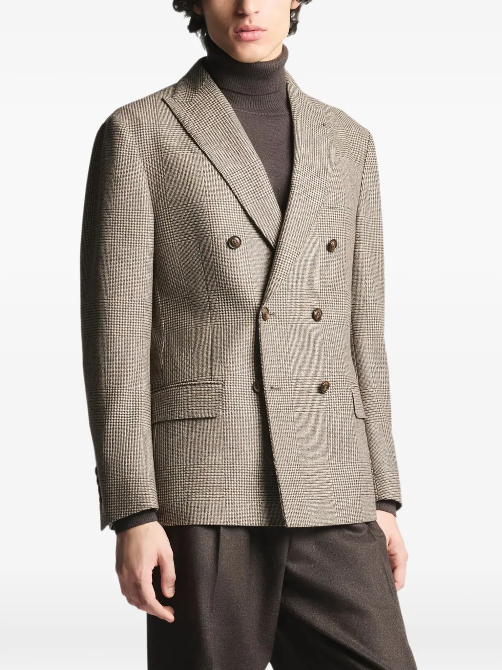 Fay Prince of Wales geruite blazer met dubbele rij knopen Beige