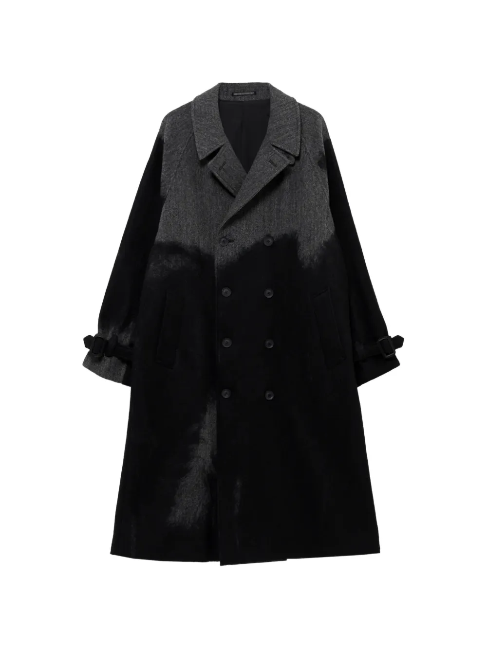 Yohji Yamamoto herringbone-pattern double-breasted coat - Black