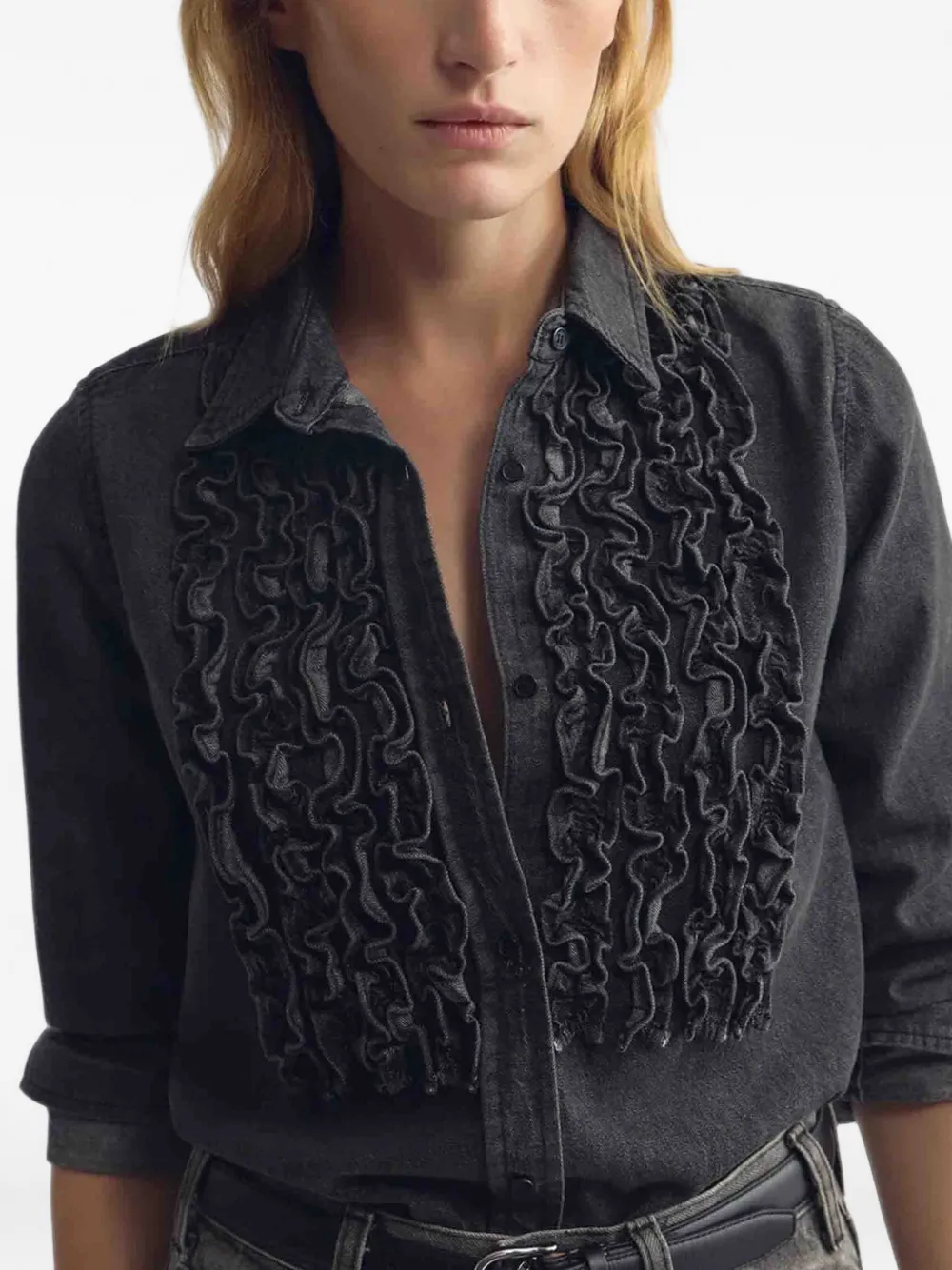 Nili Lotan Emilie ruffled denim shirt Zwart