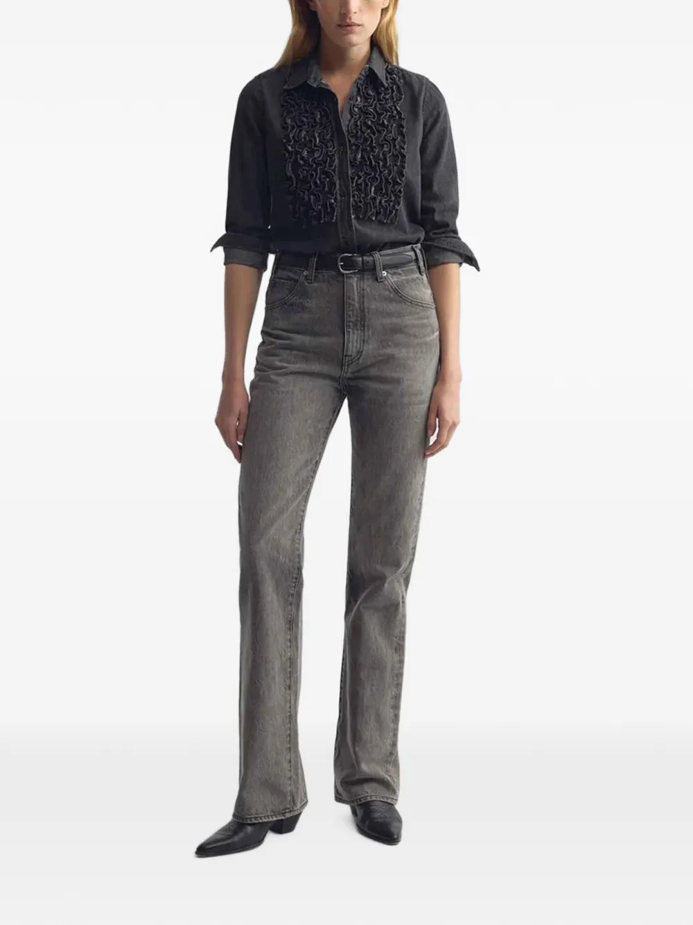 Nili Lotan Emilie ruffled denim shirt Zwart