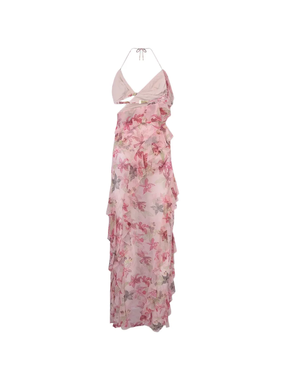 PatBO Orchid Bloom maxi-jurk met bloemen-print uitgesneden details en ruches Roze