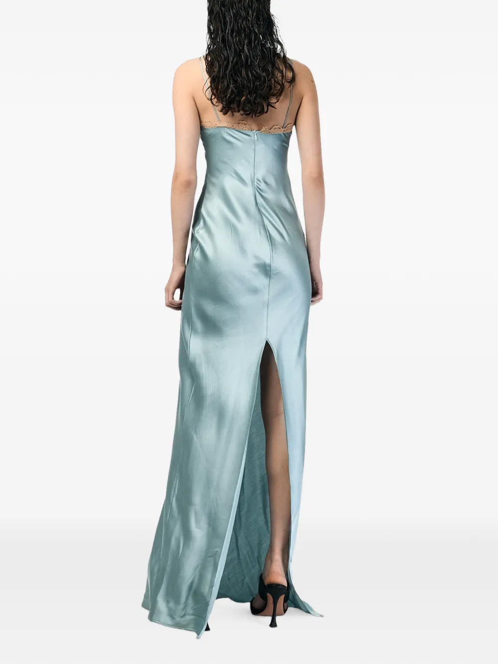 ANDRA ANDREESCU Halterjurk met afwerking van kant Blauw