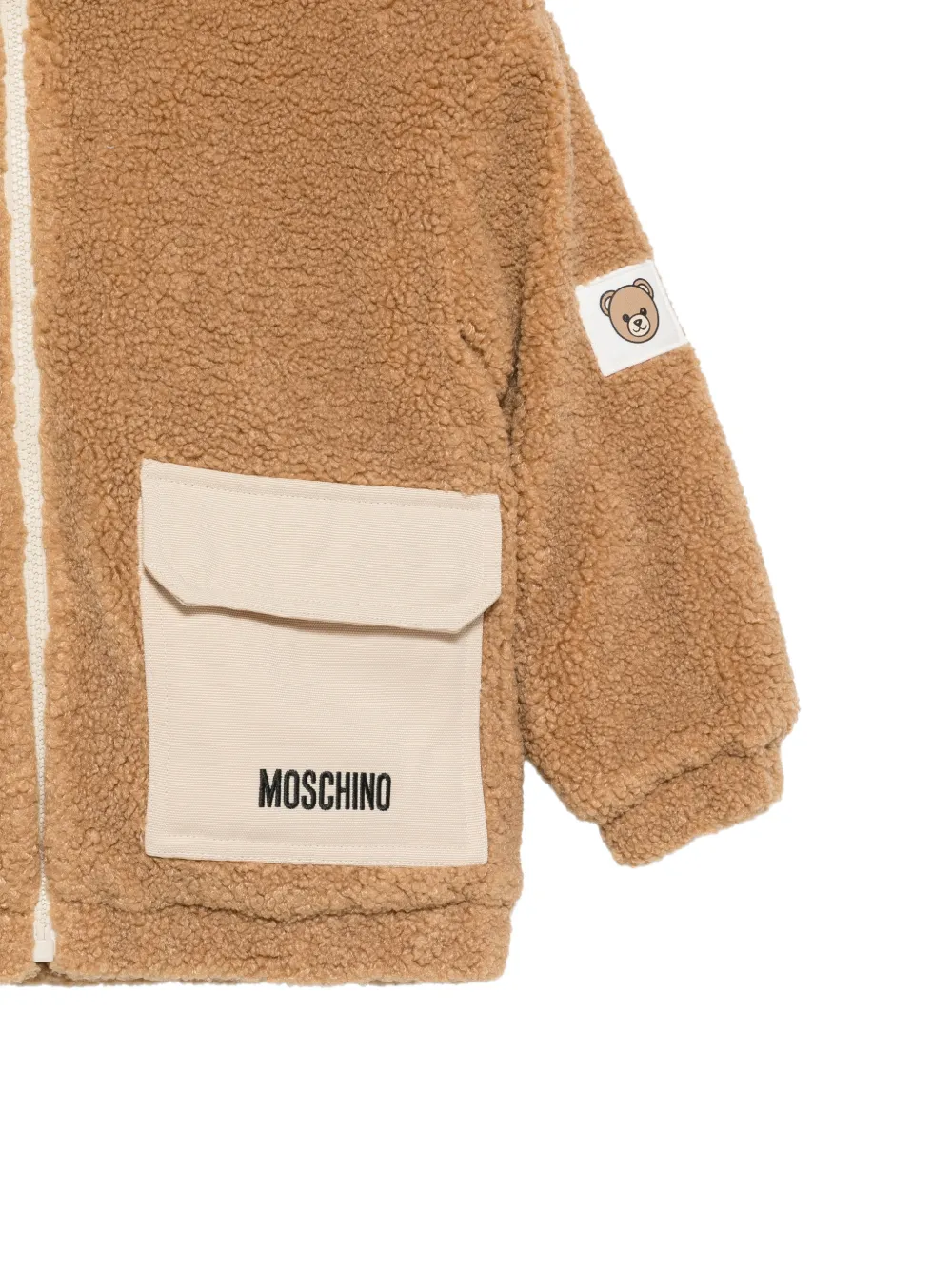 Moschino Kids teddy-texture hooded jacket Beige
