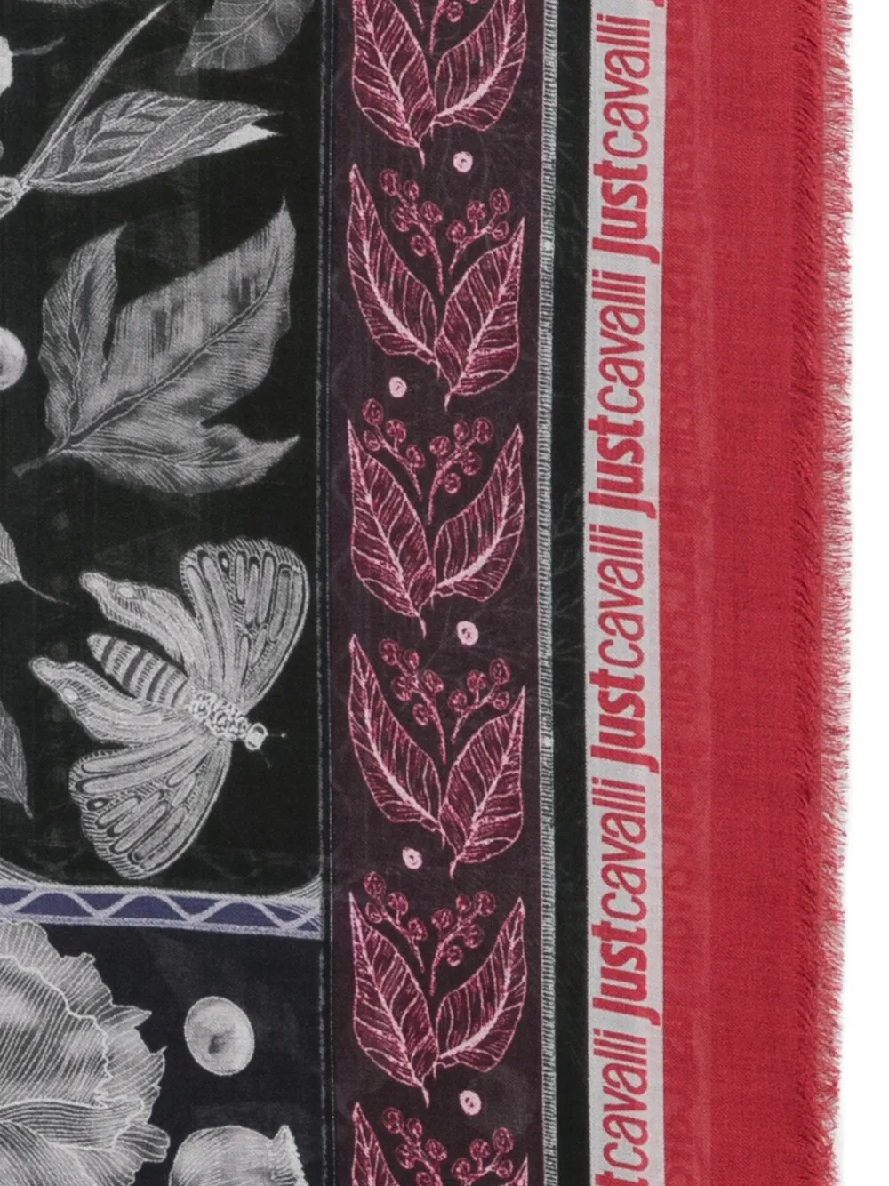 Just Cavalli floral-print fringed scarf Zwart