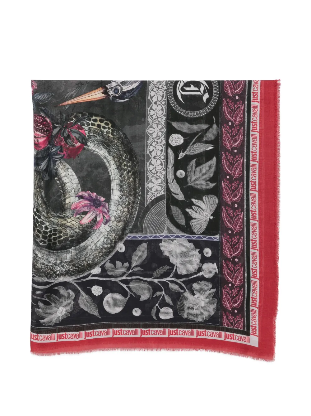 Just Cavalli floral-print fringed scarf Zwart