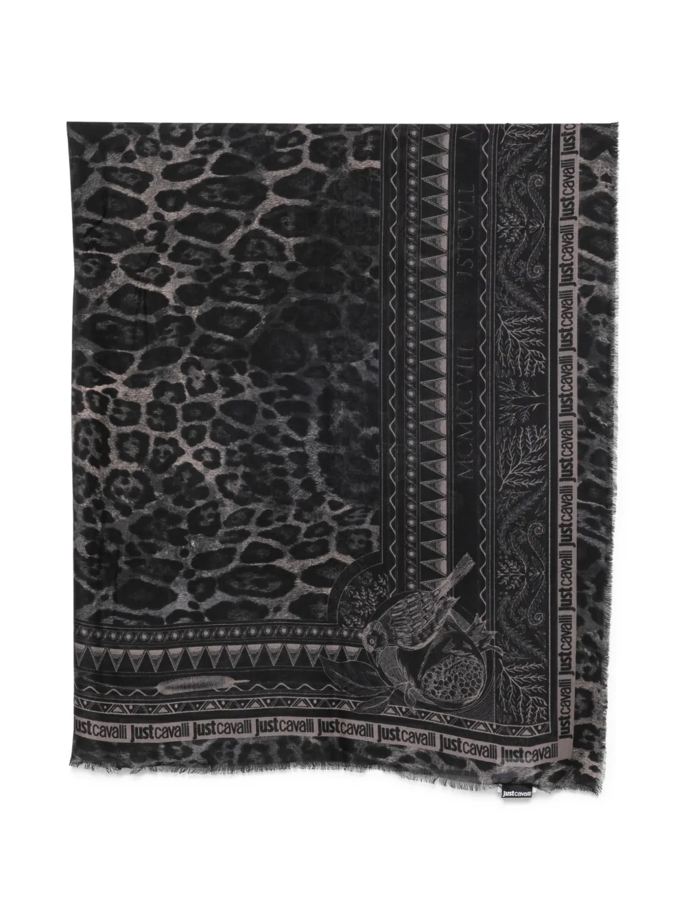 Just Cavalli leopard-print frayed scarf Zwart