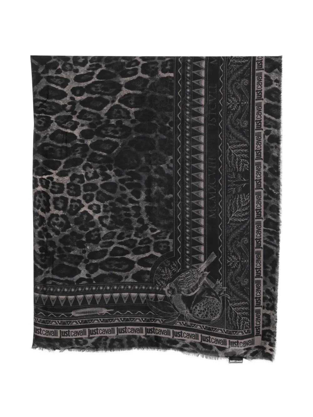 Just Cavalli leopard-print frayed scarf Zwart