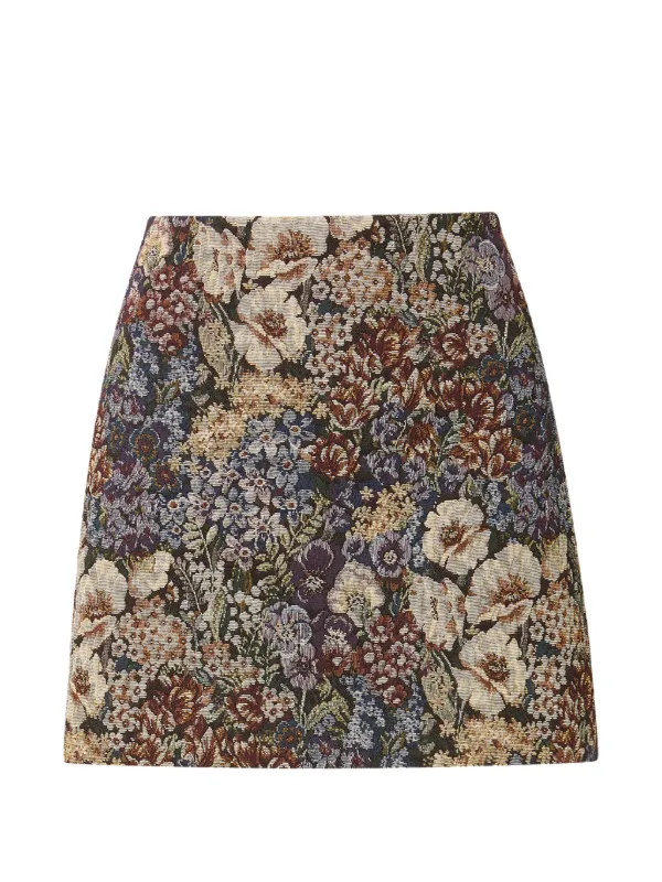 Veronica Beard Ohemia Floral-tapestry Mini Skirt in Black
