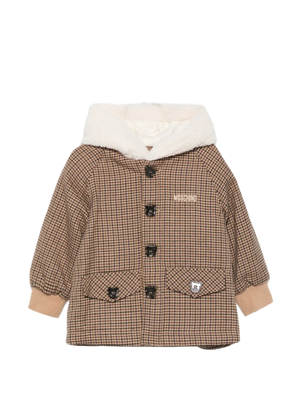 Moschino Kids houndstooth-pattern hooded jacket - Marrone