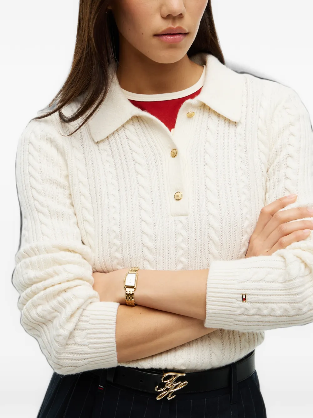 Tommy Hilfiger Kabelgebreide polotrui Beige