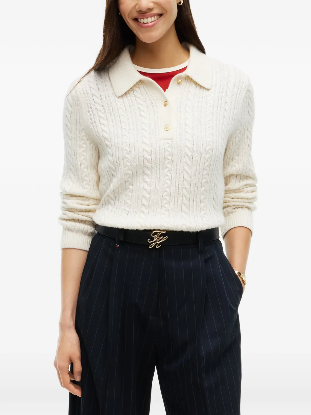 Tommy Hilfiger Kabelgebreide polotrui Beige