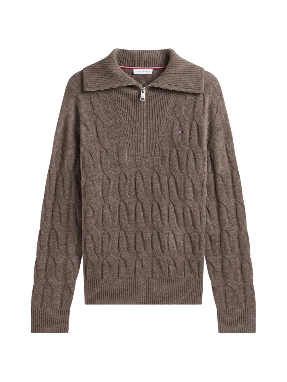 Tommy Hilfiger cable-knit quarter-zip sweater - Marrone