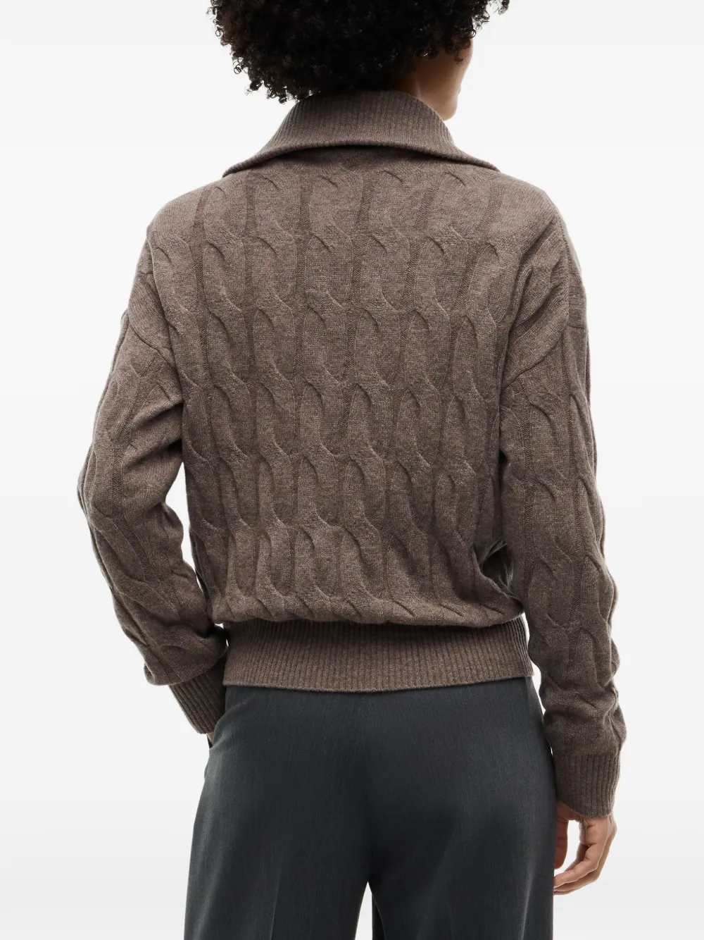 Tommy Hilfiger Kabelgebreide trui met kwartrits Bruin