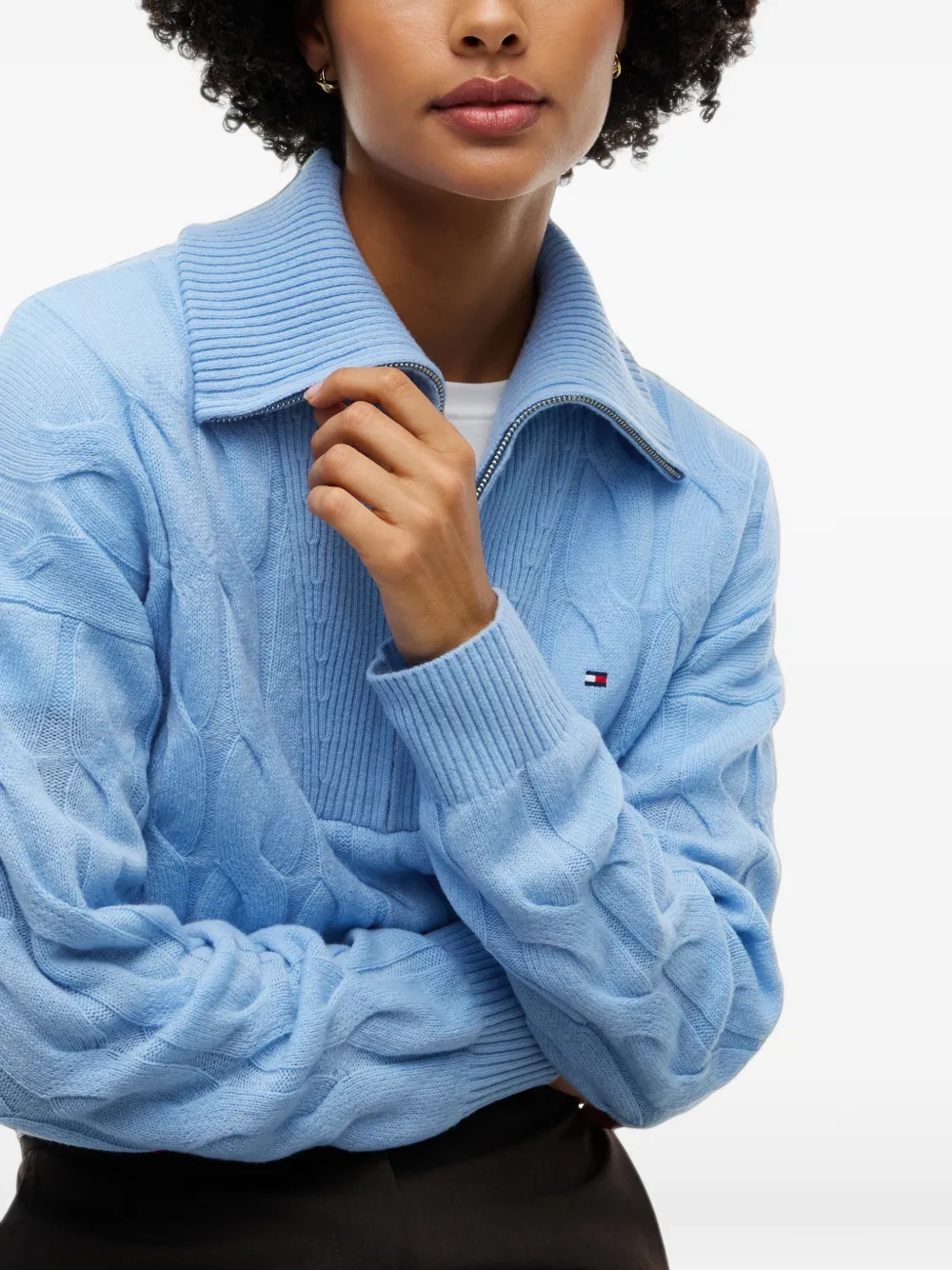Tommy Hilfiger Kabelgebreide trui met kwartrits Blauw