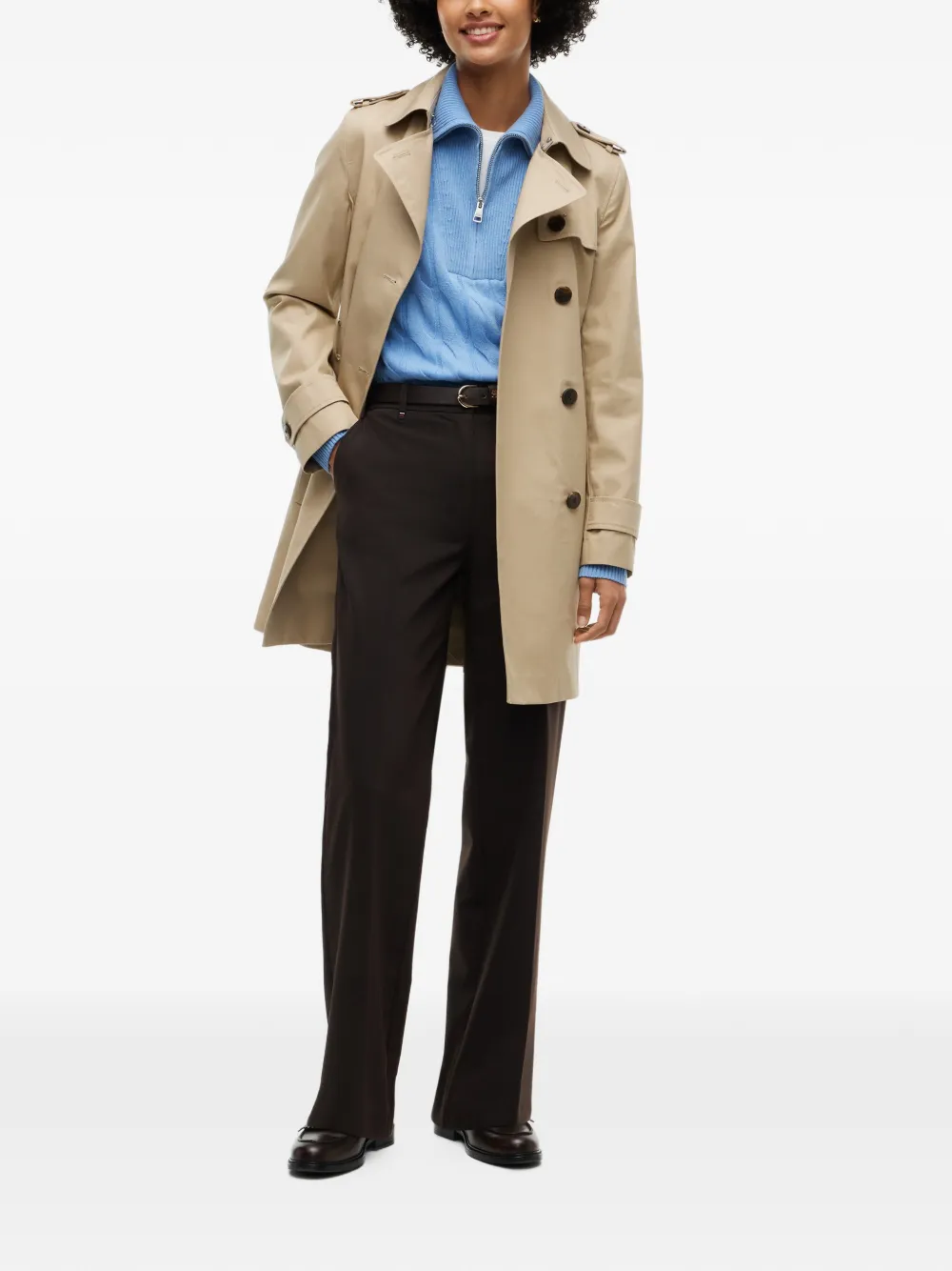 Tommy Hilfiger Kabelgebreide trui met kwartrits Blauw