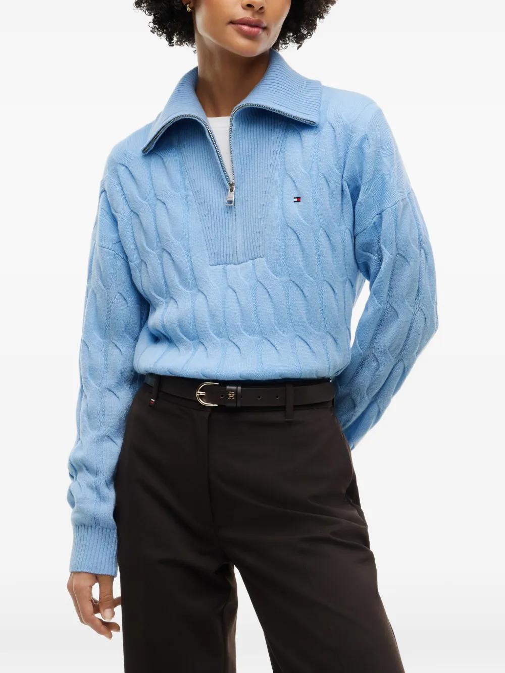 Tommy Hilfiger Kabelgebreide trui met kwartrits Blauw