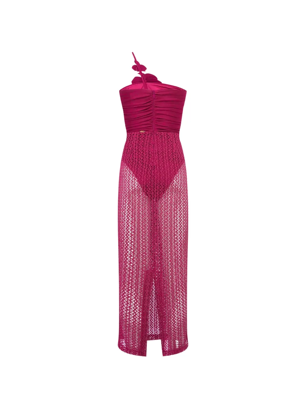 PatBO Petal Sheen asymmetrische midi-jurk met bloemen-applicatie Roze