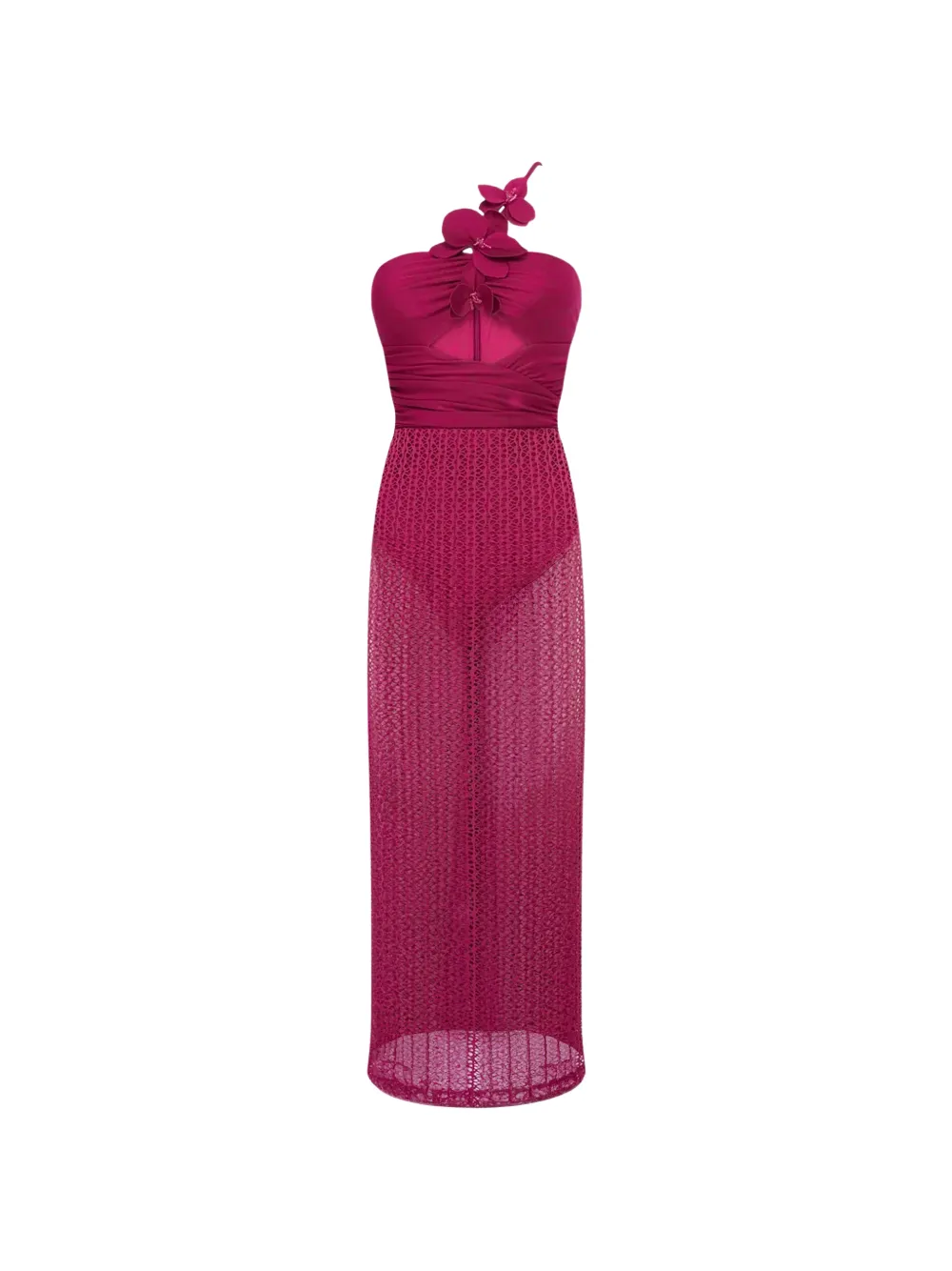 PatBO Petal Sheen asymmetrische midi-jurk met bloemen-applicatie Roze