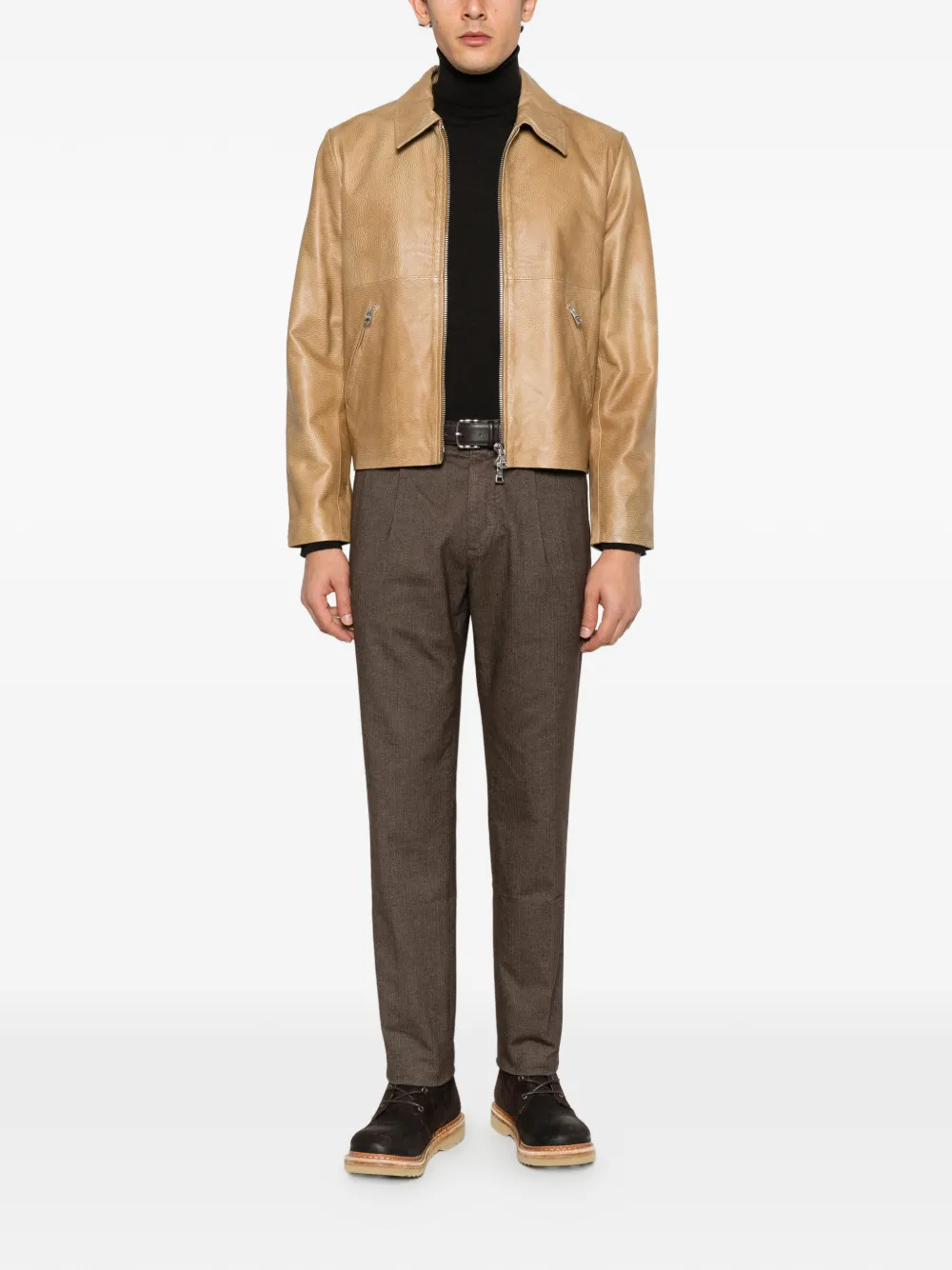 Incotex pleated herringbone-pattern trousers Bruin