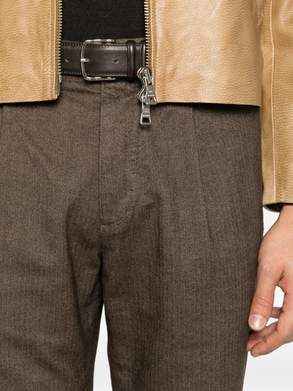 Incotex pleated herringbone-pattern trousers Bruin
