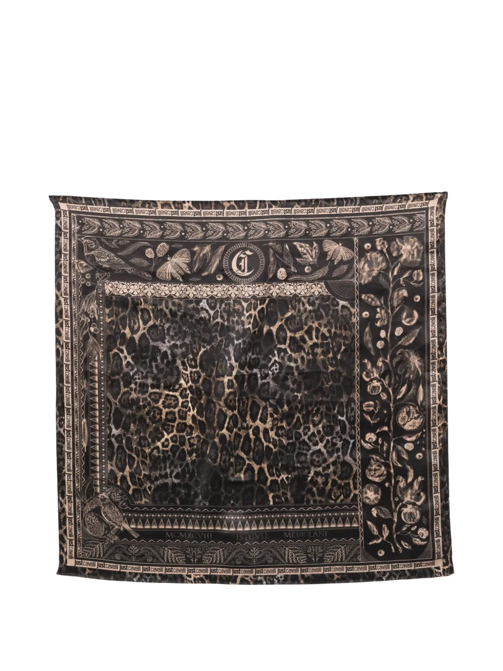 Just Cavalli leopard-print floral-print scarf Zwart