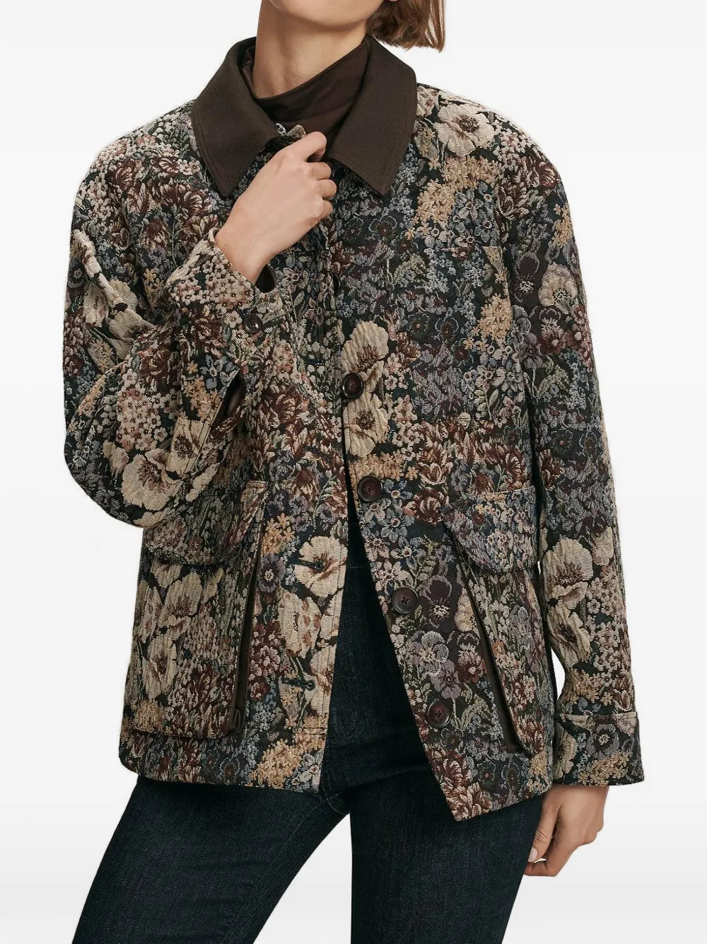 Veronica Beard Blake Floral-tapestry Coat In Brown