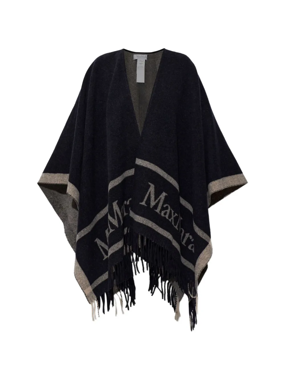 Max Mara logo-detail fringed poncho - Bleu Max Mara logo-detail fringed poncho - Bleu