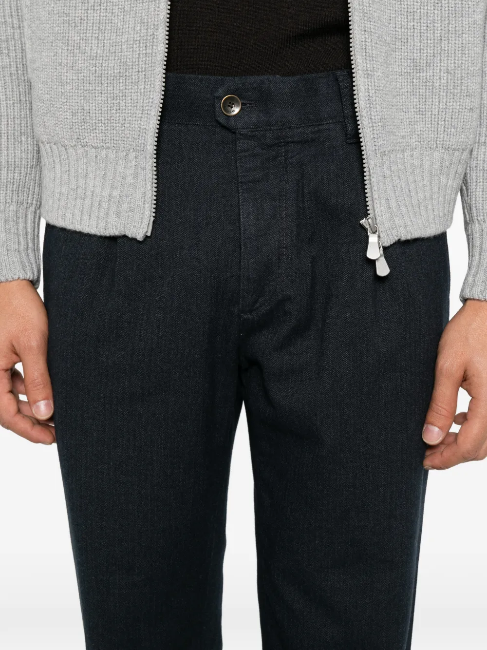 Incotex herringbone pleated trousers Blauw