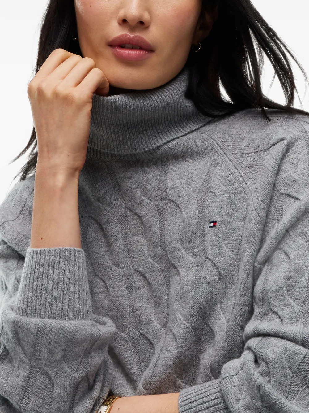 Tommy Hilfiger Kabelgebreide coltrui Grijs