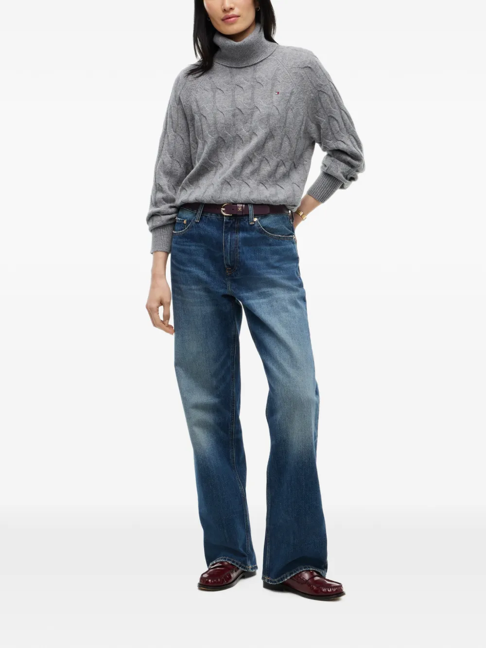 Tommy Hilfiger Kabelgebreide coltrui Grijs