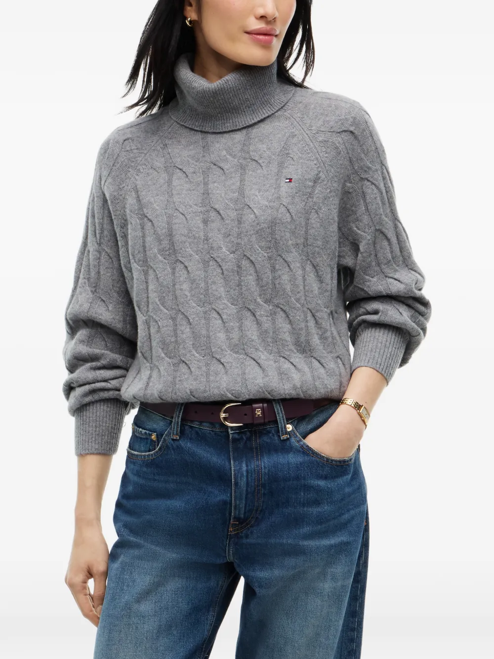 Tommy Hilfiger Kabelgebreide coltrui Grijs