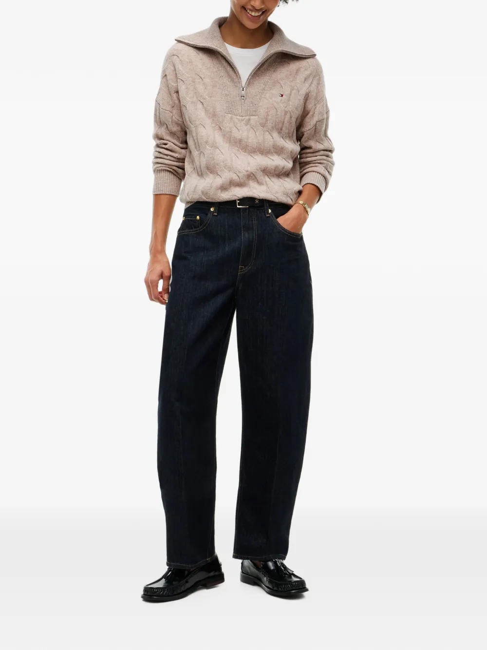 Tommy Hilfiger Kabelgebreide trui met kwartrits Beige