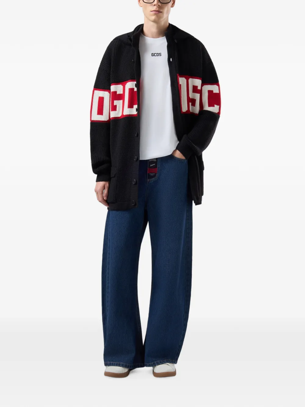GCDS Ribgebreide hoodie met logo-band Zwart
