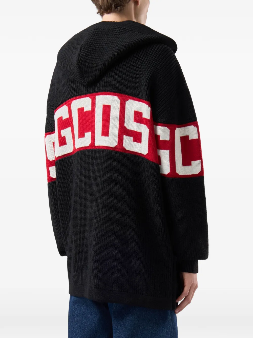 GCDS Ribgebreide hoodie met logo-band Zwart