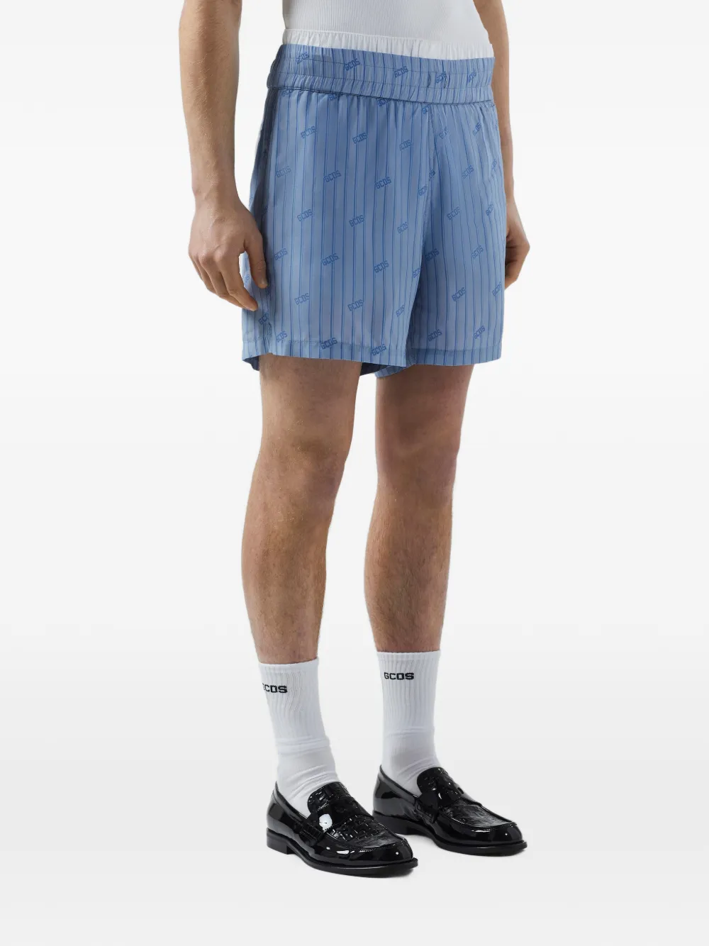 GCDS Shorts met krijtstreep en logo-print Blauw