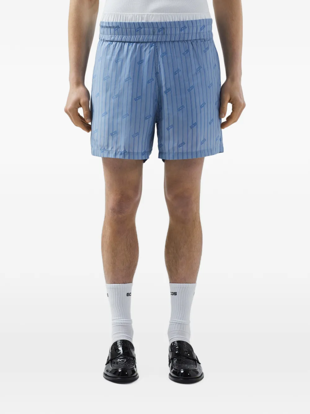 GCDS Shorts met krijtstreep en logo-print Blauw