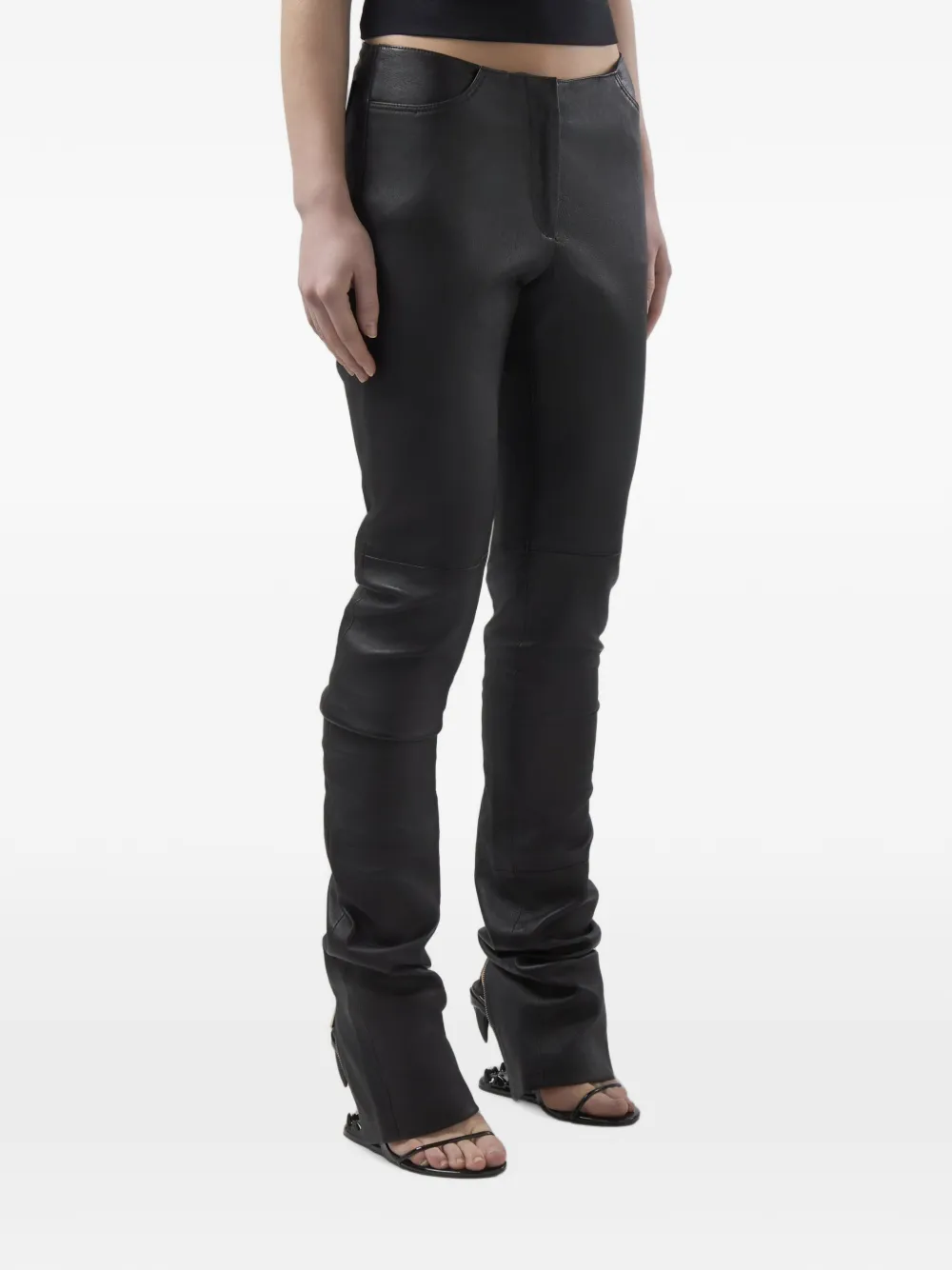 GCDS Leren skinny broek met rits Zwart