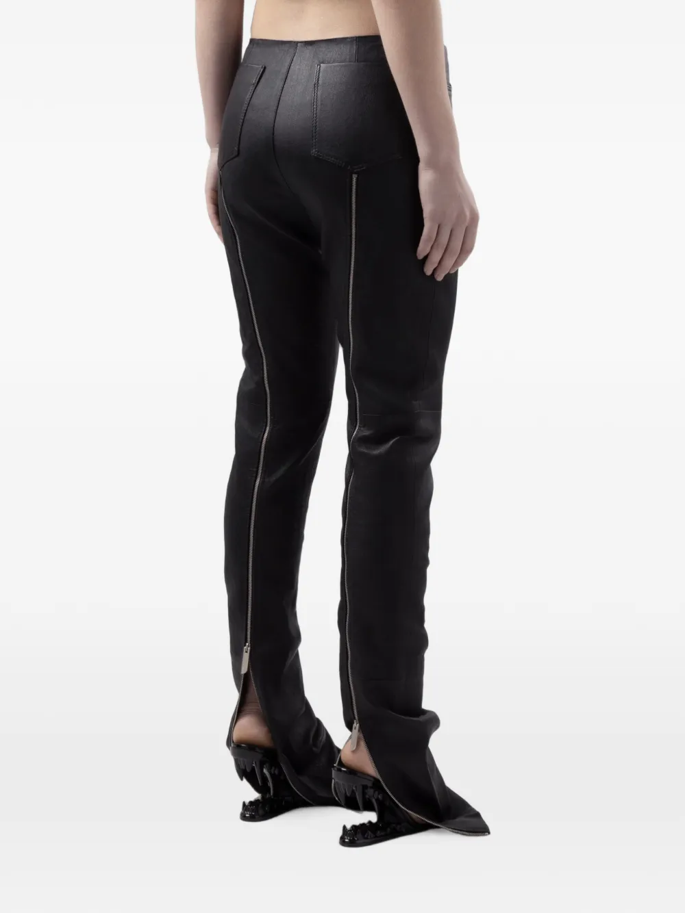 GCDS Leren skinny broek met rits Zwart